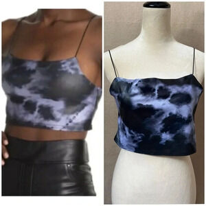 TOPSHOP Black Lavender Tie Dye Crop Top Spaghetti Strap NEW Sz 10 Petite